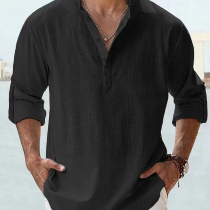 New Cotton Linen Shirts for Men Casual Shirts Lightweight Long Sleeve Henley Beach Shirts Hawaiian T Shirts for Men