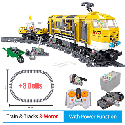 Technical Electric Train Sets City Cargo Steam Railway Engineering Tracks Motor RC Car Building Blocks Toys for Gifts