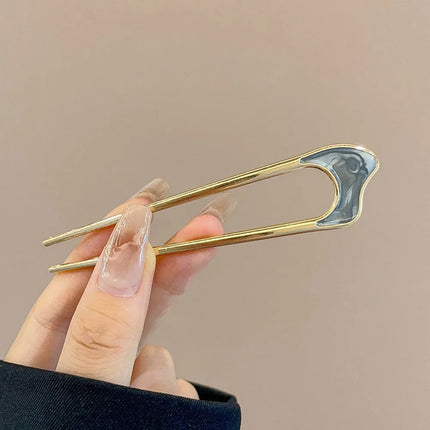 Fashion Luxury Hair Clips Silver Gold Hair Accessories Elegant Enamel Hairpin For Women Metal U Shape Hair Stick Alloy Ornament