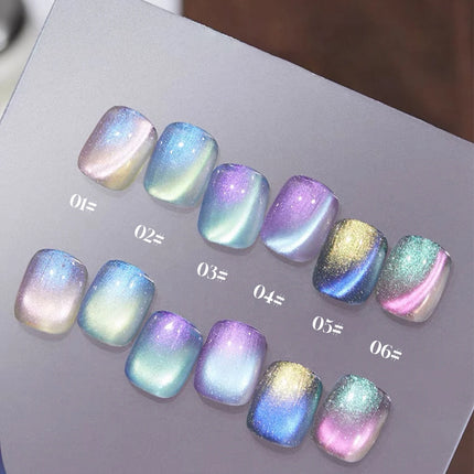 6PCS 2026 New Trendy Nail Art Fashion Phototherapy Iceland Aurora Blue-Green-Purple Cat Eye Gel Magnetic Powder Gold Nail Polish
