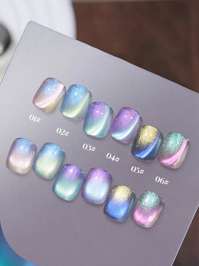 6PCS 2026 New Trendy Nail Art Fashion Phototherapy Iceland Aurora Blue-Green-Purple Cat Eye Gel Magnetic Powder Gold Nail Polish