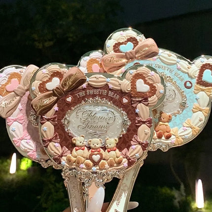 Flower Knows Sweetie Bear Collection Hand-Holding Mirror 3 Types Exquisite Relief Makeup Tools Cute HD Makeup Mirror