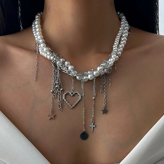 Elegant Irregular Imitation Pearl Beads Necklace for Women Vintage Party Wedding Tassels Choker Fashion Jewelry Accessories Gift