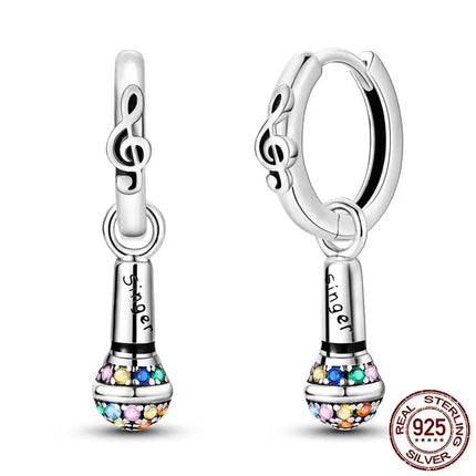 Luminous Shell Women Earrings Original 925 Sterling Silver Pave CZ Star Moon Hoop Earrings Engagement Wedding Jewelry