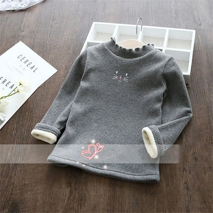 Children's base sweater autumn and winter Fashion Girls Sweaters Cartoon Kids Tops Warm Velvet Thick Kids Sweater Girls Outwear