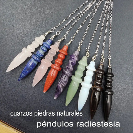 Natural Stone Pendant Egyptian Crystal Pendulum for Divination Dowsing Reiki Pink Clear Quartz Amethysts Black Onyx Pendulo X130