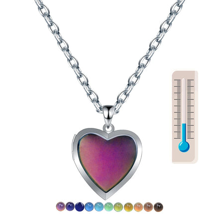 Heart Mood Locket Necklace Color Changing Necklace Temperature Mood Stainless Steel Love Shape Photo Pendant Necklace Jewelry