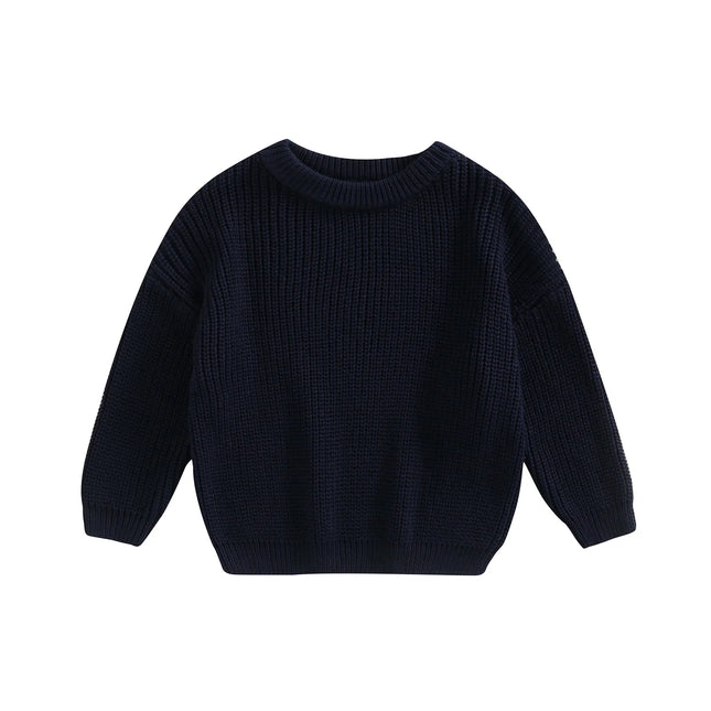 VISgogo Toddler Baby Round Neck Sweaters Long Sleeve Solid Color Loose Knitted Pullovers Kids Boys Girls Fall Winter Sweaters