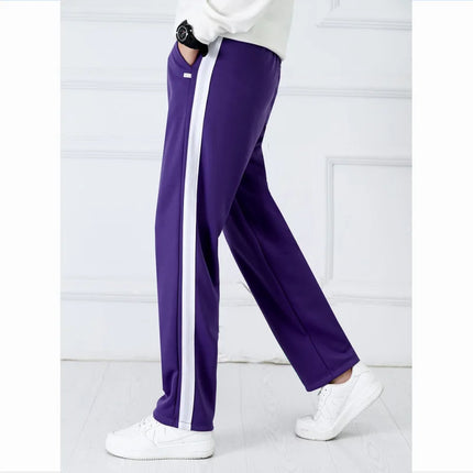 Purple Unisex New Track Pants Casual Sweatpants Mens Striped Bastic Trousers Straight Pants Joggers Simple Work Pants