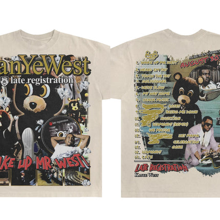 American Street Hip Hop Kanye West Late Registration Kanye Bear Graphic T Shirt Oversized Women Men Cotton Streetwear Clothing