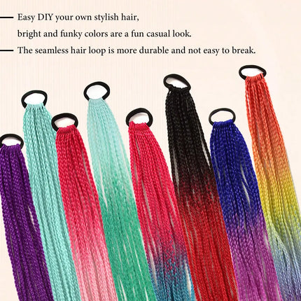 Braided Ponytail Extension Synthetic Colorful Hair Extension For Women 24inch Rainbow Hair Braids Extensions