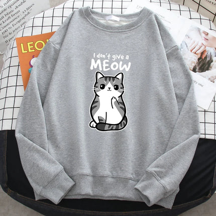 Simple Autumn Womens Sweatshirt I Don'T Give A Meow Funny Cat Cartoon Animalmale Print Hoody Fleece Pullovers Loose Warm Tops