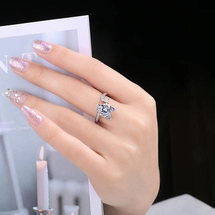 JewelryPalace New Arrival Love Cat 3ct Round Gemstone 925 Sterling Silver Open Adjustable Ring for Woman Girl Fashion Cute Ring