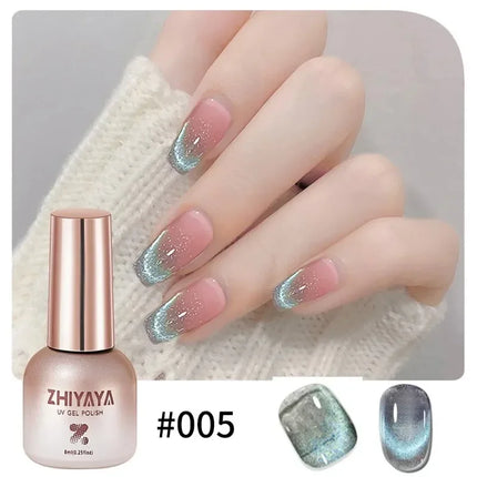 8ml Water Light Cat Eye Gel Nail Polish Nude Color Sparkling Glass Semi Permanent Jelly Moonlight Magnetic Nail Polish