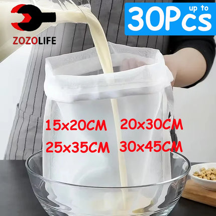 1/30Pc 100 Mesh Soy Milk Nylon Filter Bag Nut Milk Bag Net Yogurt Tea Coffee Oil Food Press Filter Strainers Mesh Strainer Bag