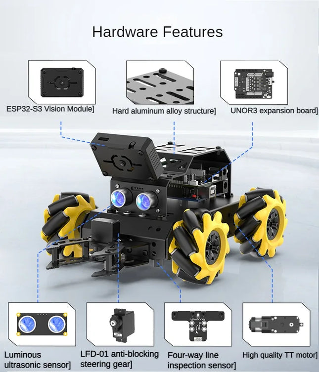 4WD Omnidirectional Mecanum Robot Car with Claw AI Visual Recognition Tracking For Arduino DIY Kit for UNO Programmable Robot