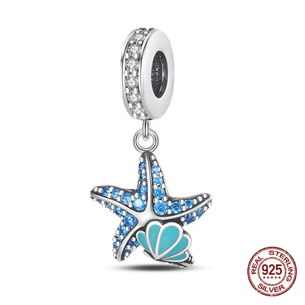 Charm 925 Silver Blue Ocean Life Theme Charm Beads Fit 3mm Original Bracelet For Women DIY Pendants Luxury Jewelry Gift Hot Sale