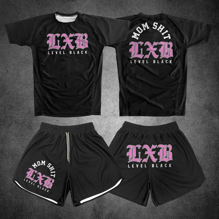 V1 LXB AJJ Quick Drying Black Rash Guard Gym Set Levelxblack Jersey RANKED V2 NIVEL NEGRO T-shirt And Shorts Combo for Fitness