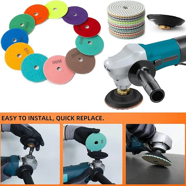 Top！1-20Pcs 3/4/5/6/7Inch Diamond Polishing Pads Wet/Dry Flexible Pads For Granite Stone Concrete Marble Sanding Grinding Discs