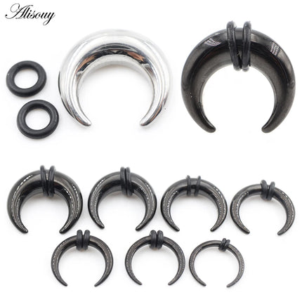 2PCS Stainless Steel C Shape Buffalo Horn Ear Taper Stretcher Expander Septum Captive Tragus Cartilage Piercing Body Jewelry