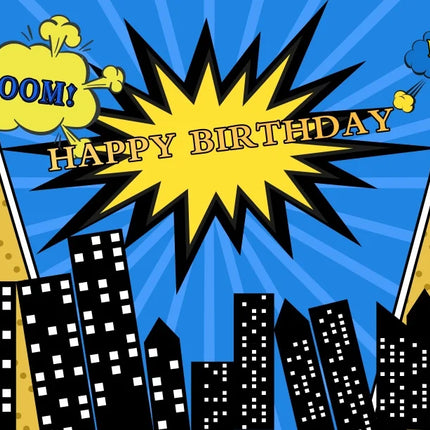 Superhero Baby Shower Birthday Backdrop City Building Super Hero Party Photography Background Photo Studio Custom Name Banner