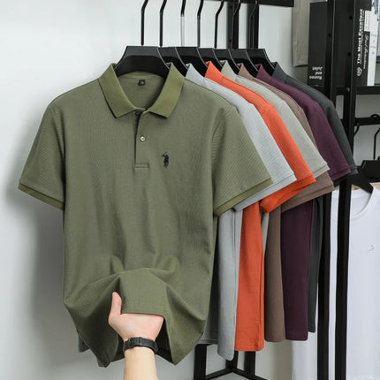 100% pure cotton new high-end brand men's short-sleeved polo shirt summer fashion hot selling pony embroidery golf top T-shirt