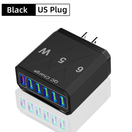 6 Ports USB Charger Fast Charging QC3.0 Travel Charger For iPhone17 16 Samsung Xiaomi Vivo Mobile Phone Adapter EU US UK Plug
