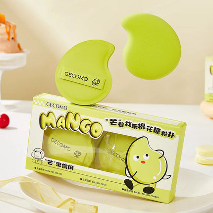 GECOMO 2 Pieces Mango-shaped Marshmallow Powder Puff Wet And Dry Dual-use Soft & Skin-friendly Makeup Sponge