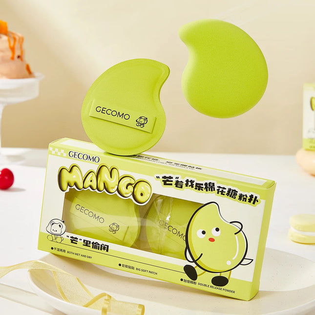 GECOMO 2 Pieces Mango-shaped Marshmallow Powder Puff Wet And Dry Dual-use Soft & Skin-friendly Makeup Sponge