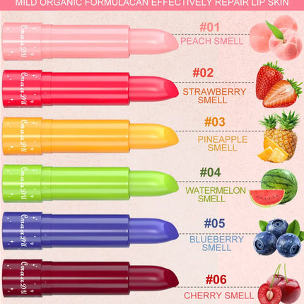 6 Colors Fruity Lip Balm Waterproof Fruit Color Tinted Shine Changing Moisturizing Nourishing lipstick Make Up Lip Care