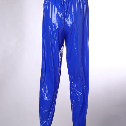 Mens Shiny Waterproof Jogging Pants Y2K Drawstring Waistband Side Pockets Trousers Track Baggy Glossy Pants Hip Hop Trousers