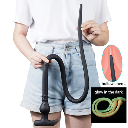 Super Long Anal Plug Silicone Wearable Butt Plug Hollow Enema Vaginal Cleaning Glowing Dildo Deeper Adult Toys Sex Toys Sex Shop