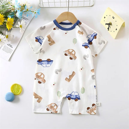 Cute Baby Cartoon Jumpsuit Summer Short Sleeved Thin Cotton Newborn Infant Clothing Bodysuit Boys Girls Crawling Clothes Rompers