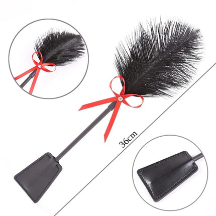 New Erotic Bdsm Feather Tickled Whip Punish Leather Spanking Paddle Play Flogger Lover Riding Crop Pony Sex Toy
