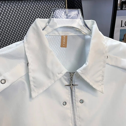 Metal button design padded shoulder men's shirt, summer high-end stylish wrinkle-free short-sleeve shirt