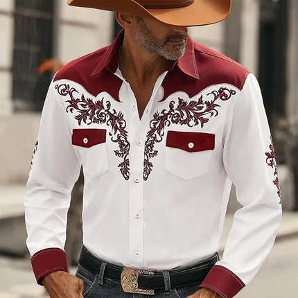 Men's long sleeved lapel shirt with button design and digital printing, casual and comfortable, fashionable to wear