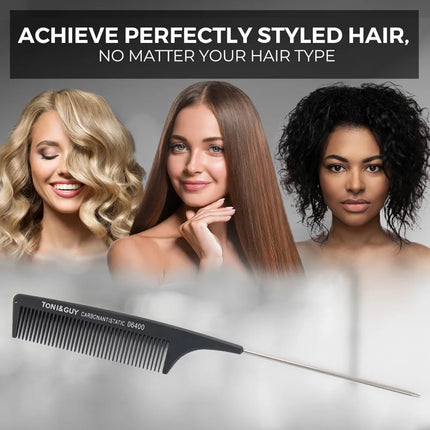 Black Rat Tail Comb Steel Pin Rat Tail Carbon Fiber Heat Resistant Teasing Combs with Stainless Steel Pintail Hair Styling Tools