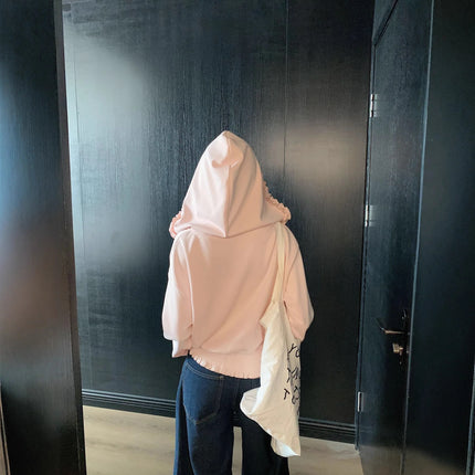 Wooden Edge Collar Long Sleeve Hoodie Jacket Women Fashion Anti-aging Zipper Top Comfortable Casual Style Polyester Fabric