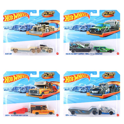 Hot Wheels Car TRACK FLEET Volvo 240 Drift Camper Chevy Silverado Driftcation 1/64 Metal Die-cast Model Toy HYT56