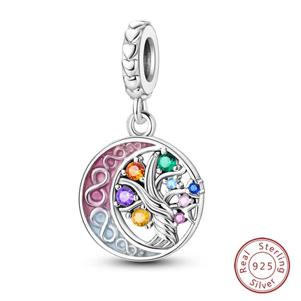 100% 925 Sterling Silver Blue Crystal Life Tree Angel Star Moon Pendants Charms Fit Qikaola 925 Original Bracelets DIY Jewelry