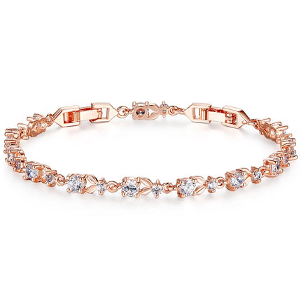BAMOER Luxury Rose Gold Color Chain Link Bracelet for Women Ladies Shining AAA Cubic Zircon Crystal Jewelry JIB013