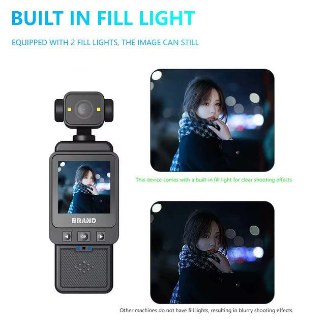 Outdoor Sports Camera Action Camera 1080P WiFi Fill Light Pocket Camera Mini POV Camcorder for Travel Vlogging Video Recording