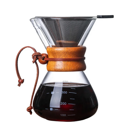 B51C Glass Reusable Coffee Maker Dripper Pour Over Set With Stainless Steel Filter Serving Pot Drip Filter Cup