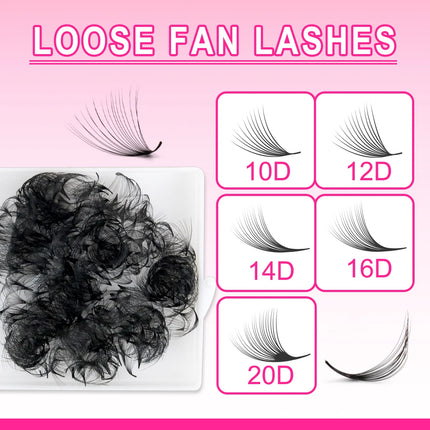 ARTSTAR 500Fans Loose Fans Eyelash Extensions 10D 12D 14D 16D 20D Pointy Base Lashes 8-17mm Length 0.03mm Thickness Volume Lash