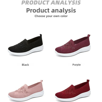 Women's Fashion Vulcanised Trainers 2025 Round Toe Breathable Flower Mesh Casual Flat Slip-On Women's Casual Vulcanised Shoes