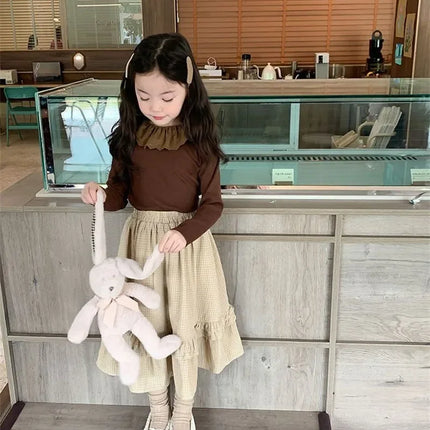 1-12 Years Long-Sleeved Shirts Children's Spring Knitted Tops Baby's Lace 2025 Lace Base Shirt Korean Girls Ruffle Collar T-shirt