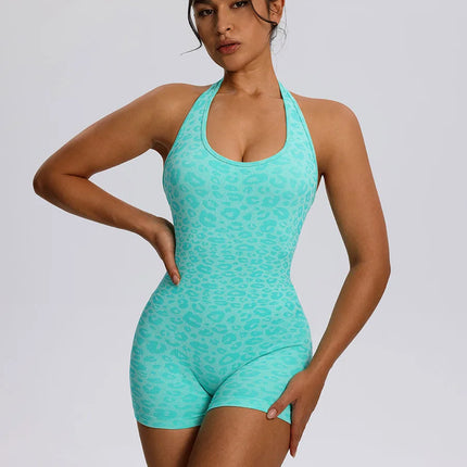 Trendy Sexy Leopard Women Jumpsuits Sport Yoga Clothes Rompers Sportswear Woman Gym Combi-pants Fitness Overalls Shorts Bodysuit