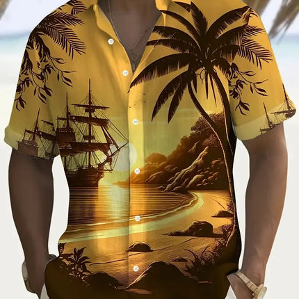 Men's Shirt Short Sleeve Summer Beach Wind Casual Tops Shirt Landscape 3D Printed Pattern  Loose Men's Clothing