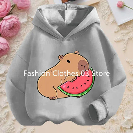 Cartoon Fun Capybara Cute Print Boys and Girls Soft Hoodie Fall and Winter Outdoor Leisure Sports Children's Hooded Sweatshirt