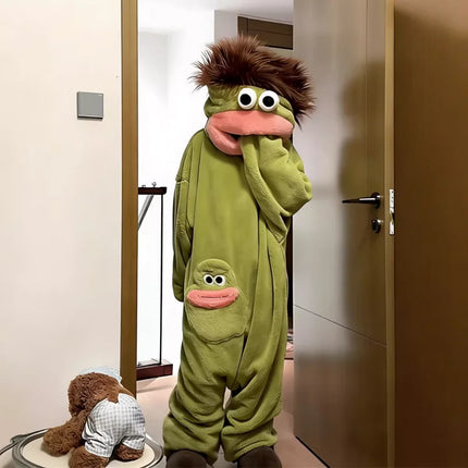 Hot Big Mouth Monster Cute Funny Onesie Pajamas Thickened Coral Fleece Homewear For Couples Men Women Autumn Cartoon Pajamas